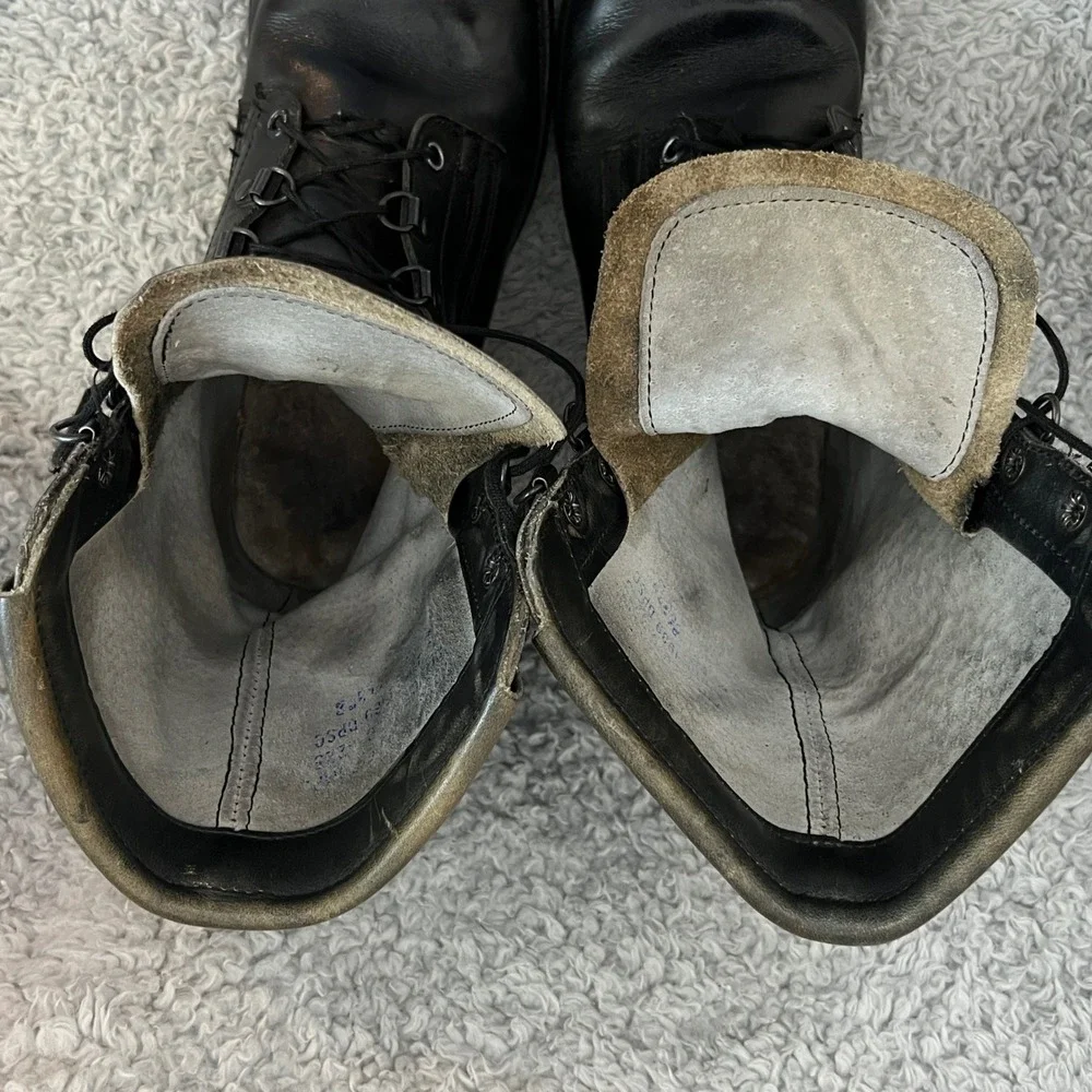 VTG‎ US Military Combat Boots Mens 7.5 EE Black Leather 1989 DPSC Biltrite Sole